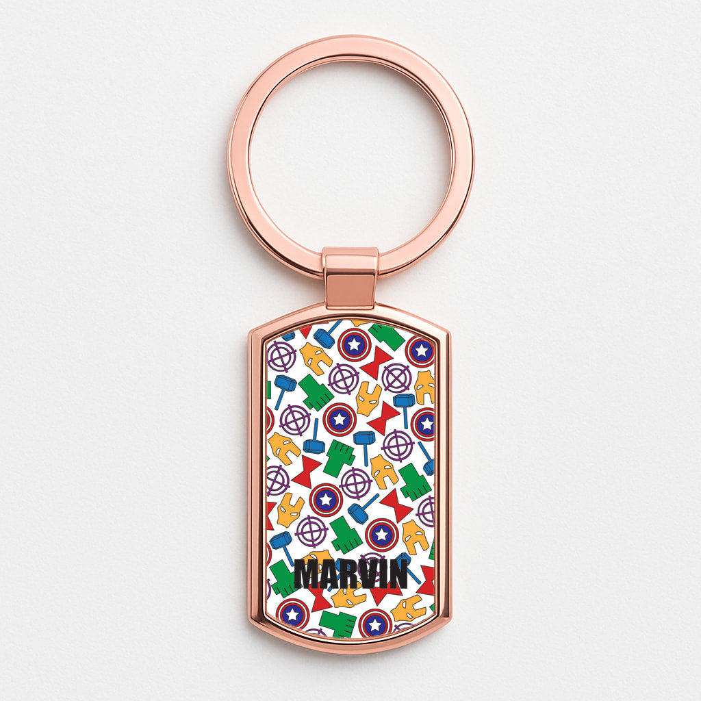 Icon Pattern - Personalised Superhero Comic Rose Gold Keyring