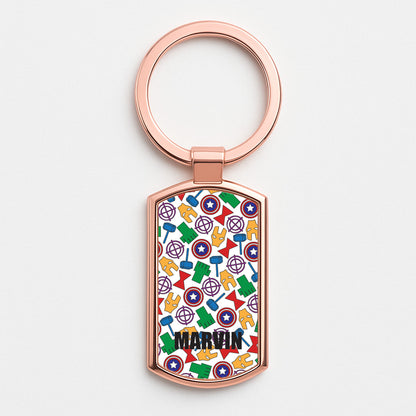 Icon Pattern - Personalised Superhero Comic Rose Gold Keyring