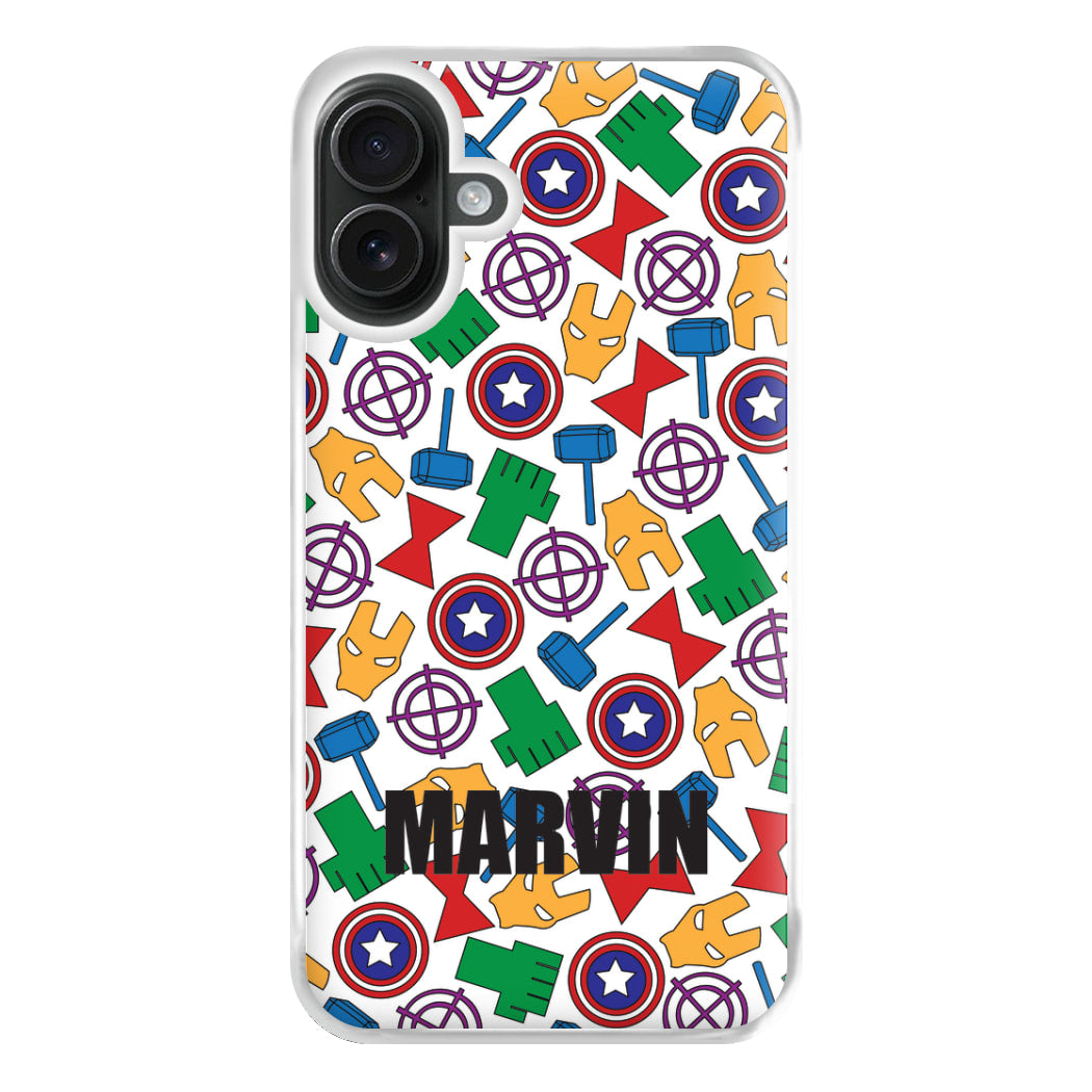 Icon Pattern - Personalised Superhero Comic Phone Case for iPhone 16 Plus