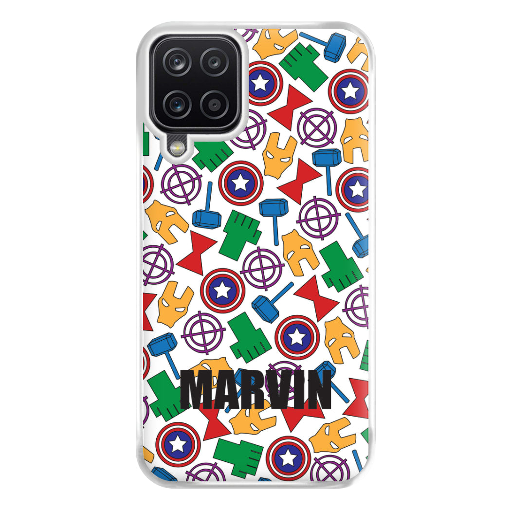 Icon Pattern - Personalised Superhero Comic Phone Case for Galaxy A12