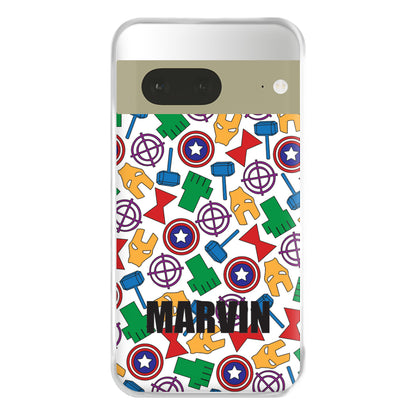 Icon Pattern - Personalised Superhero Comic Phone Case for Google Pixel 7a