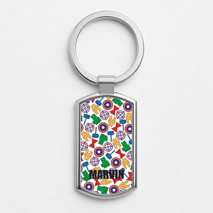 Icon Pattern - Personalised Superhero Comic Silver Keyring
