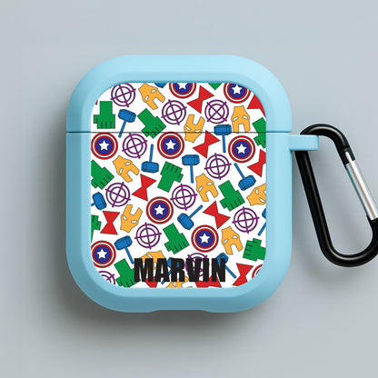 Icon Pattern - Personalised Superhero Comic Blue AirPods Case