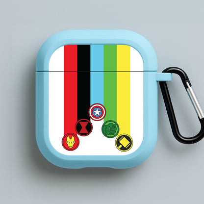 Superhero Team Colourful Symbols  Blue AirPods Case