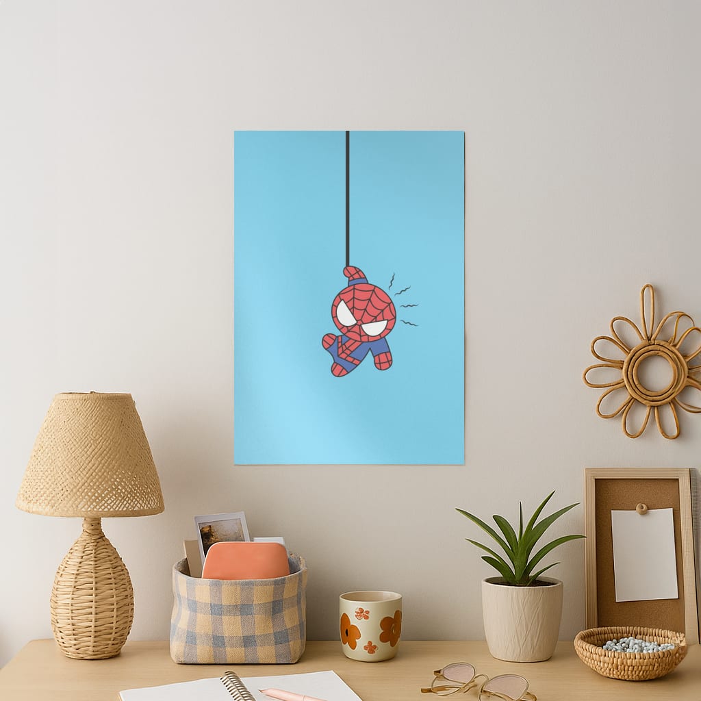 Blue Hanging Spider Hero Art Print