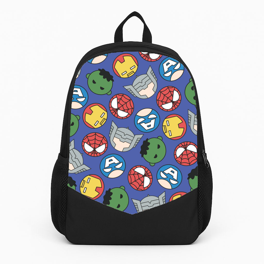 Cute Chibi Heroes Pattern Blue Large Backpack