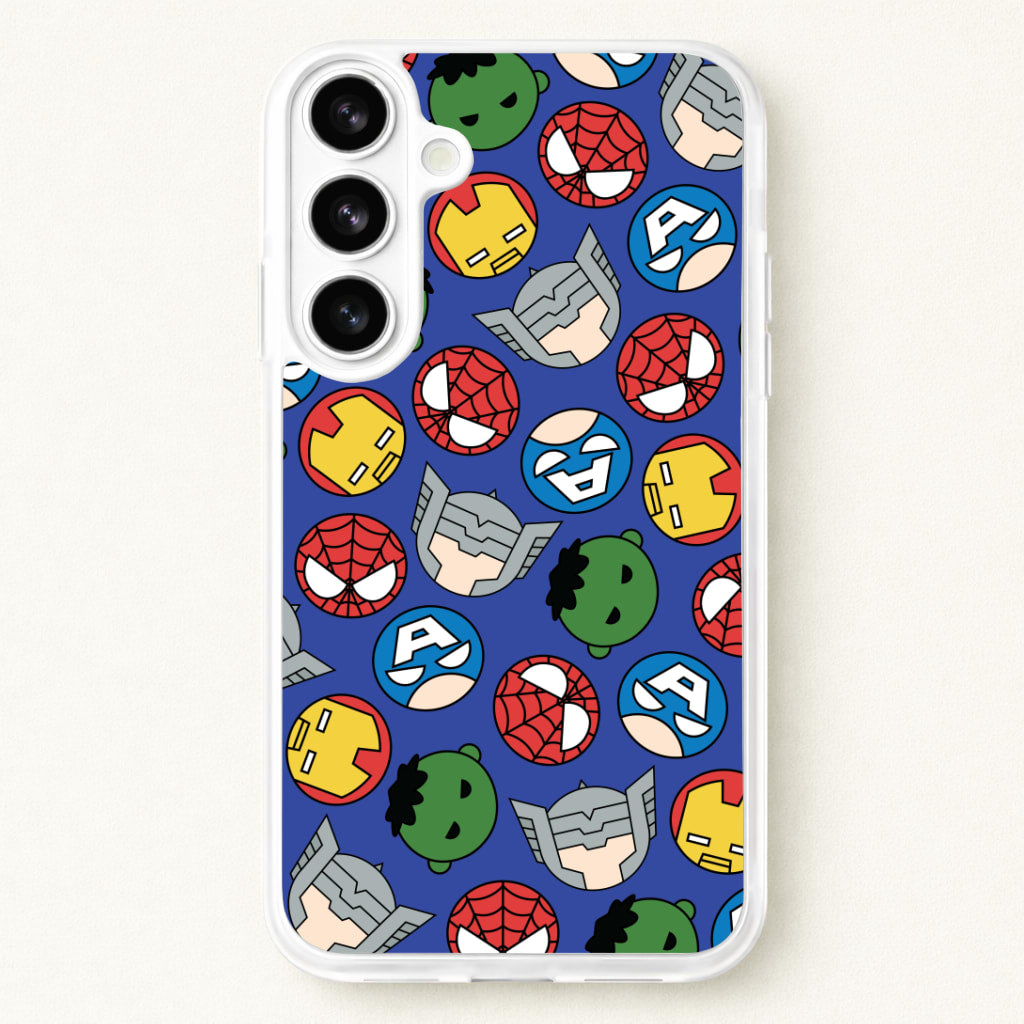 Cute Chibi Heroes Pattern Blue Phone Case for Galaxy S26