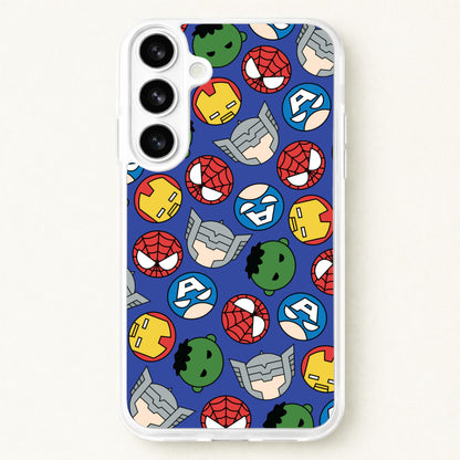 Cute Chibi Heroes Pattern Blue Phone Case for Galaxy S26
