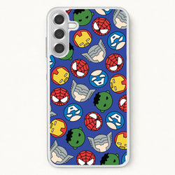 Cute Chibi Heroes Pattern Blue Phone Case for Galaxy A57