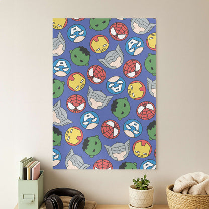 Cute Chibi Heroes Pattern Blue Poster