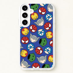Cute Chibi Heroes Pattern Blue Phone Case for Galaxy S26 Plus