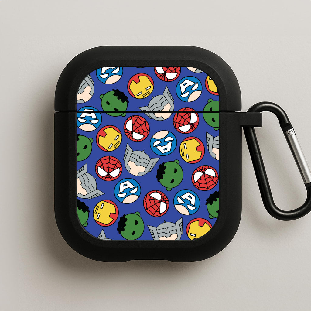 Cute Chibi Heroes Pattern Blue AirPods Case
