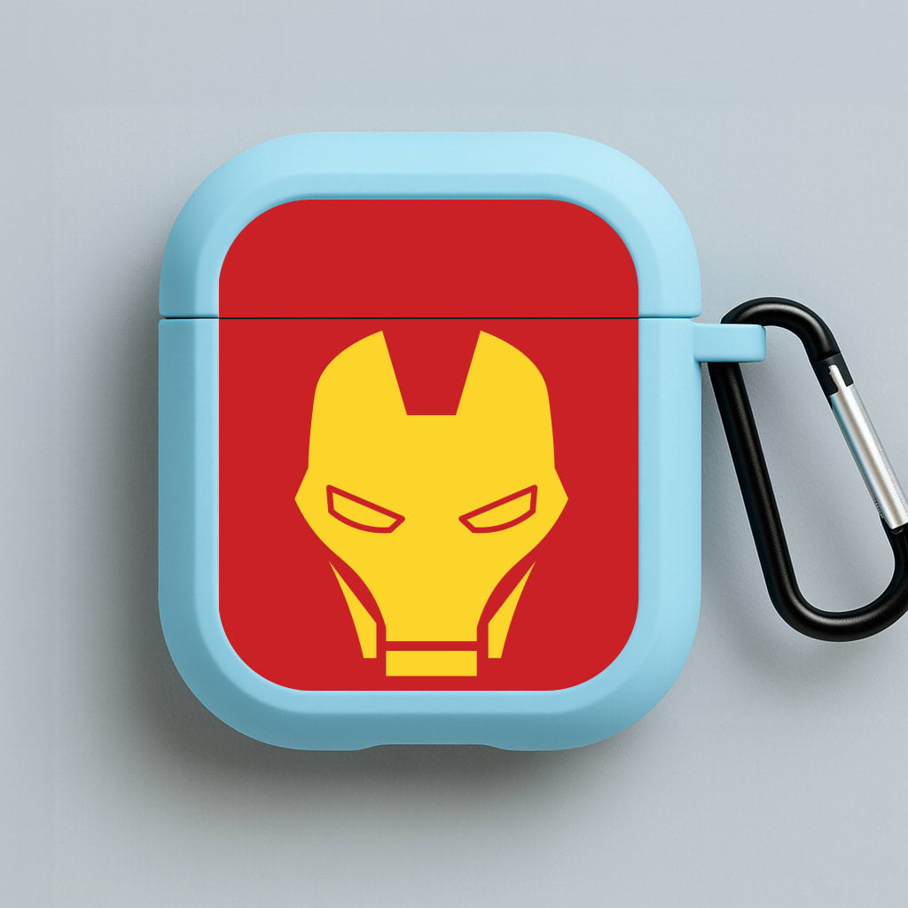 Red Robot Super Hero Face Blue AirPods Case