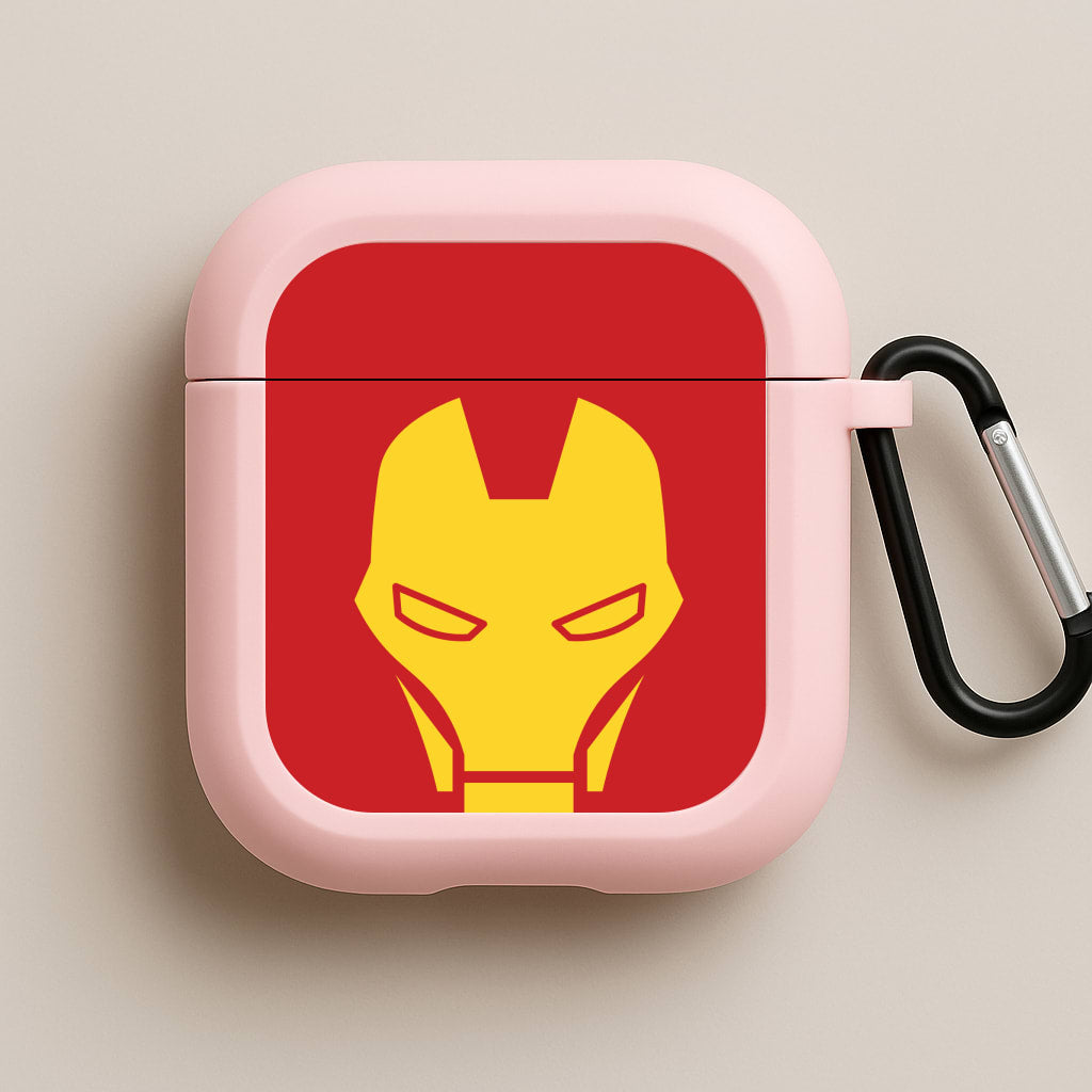 Red Robot Super Hero Face Pink AirPods Case