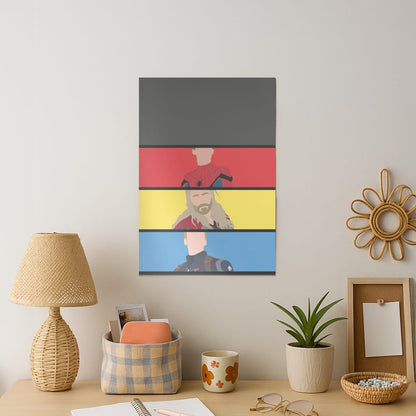 Superhero Team Red, Yellow And Blue Art Print