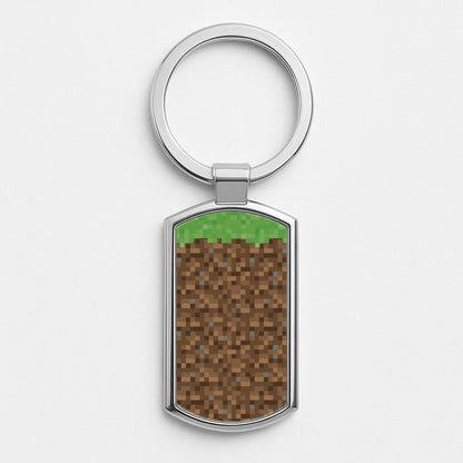 Dirt Block Silver Keyring