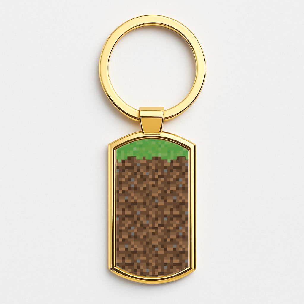 Dirt Block Gold Keyring