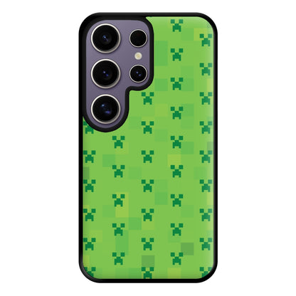 Creeper Pattern Green Phone Case for Galaxy S25 Ultra