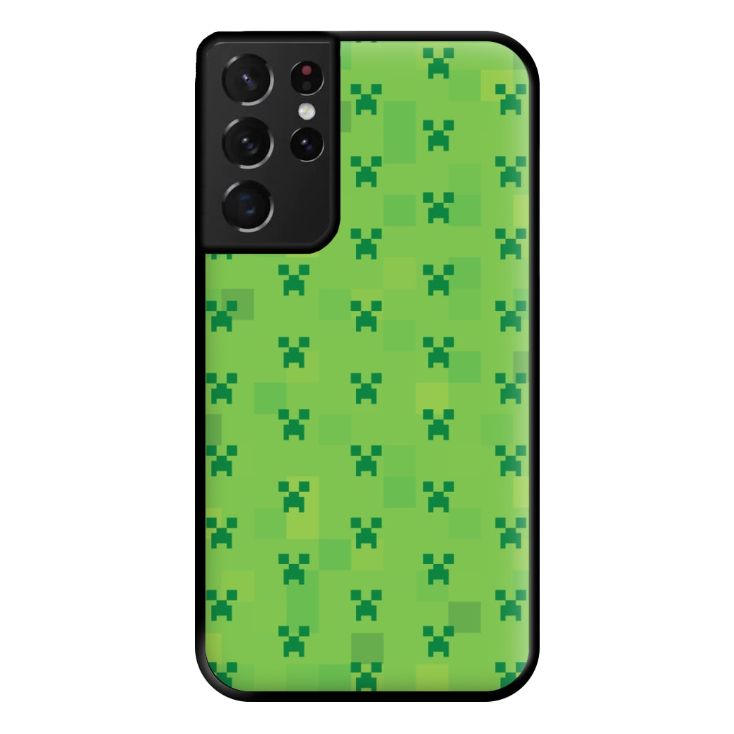 Creeper Pattern Green Phone Case for Galaxy S21 Ultra