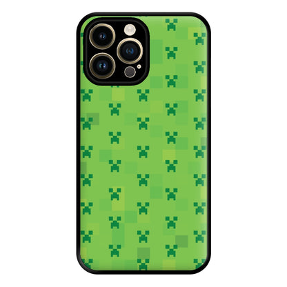 Creeper Pattern Green Phone Case for iPhone 14 Pro Max