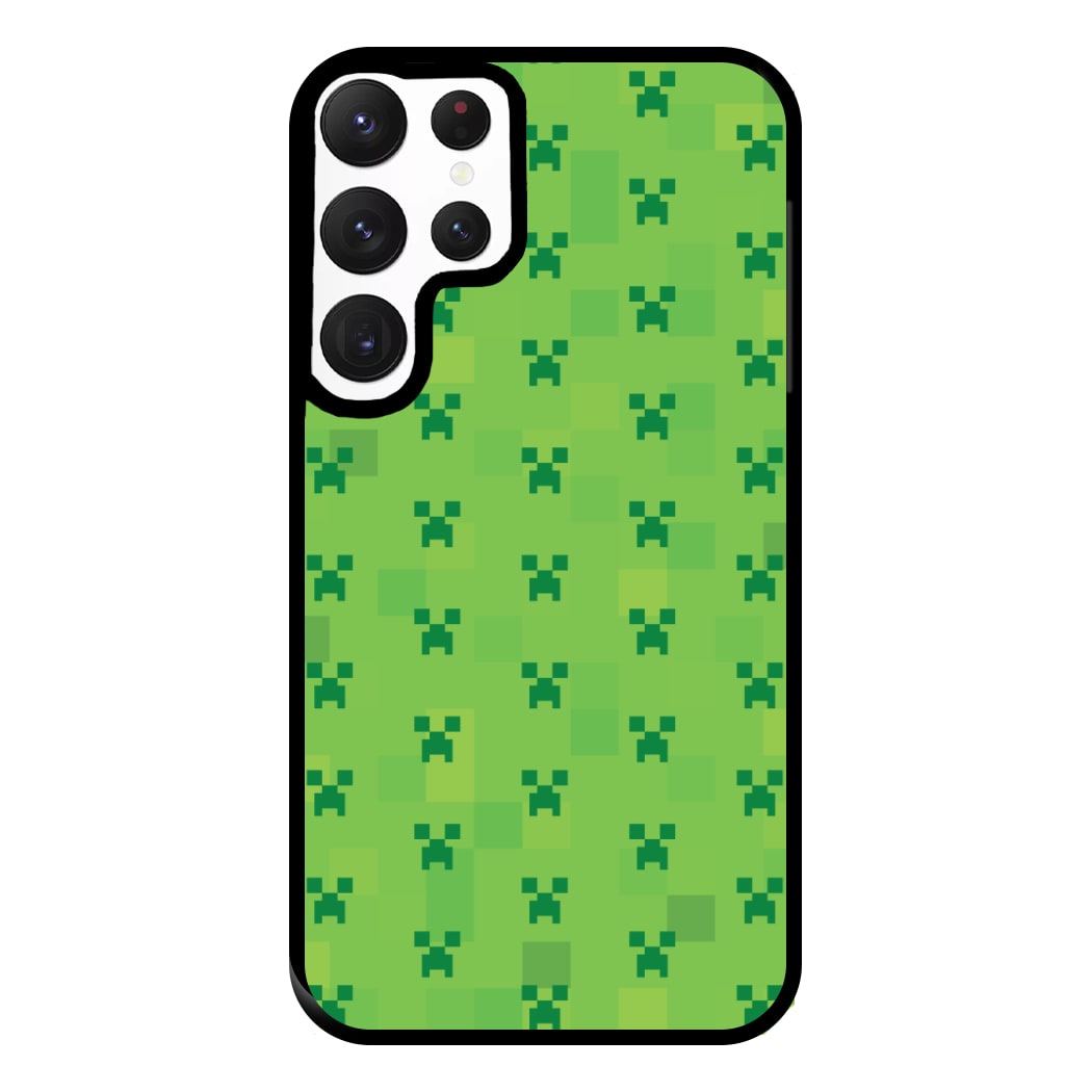 Creeper Pattern Green Phone Case for Galaxy S22 Ultra