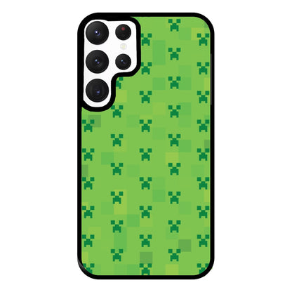 Creeper Pattern Green Phone Case for Galaxy S22 Ultra