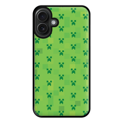 Creeper Pattern Green Phone Case for iPhone 16 Plus