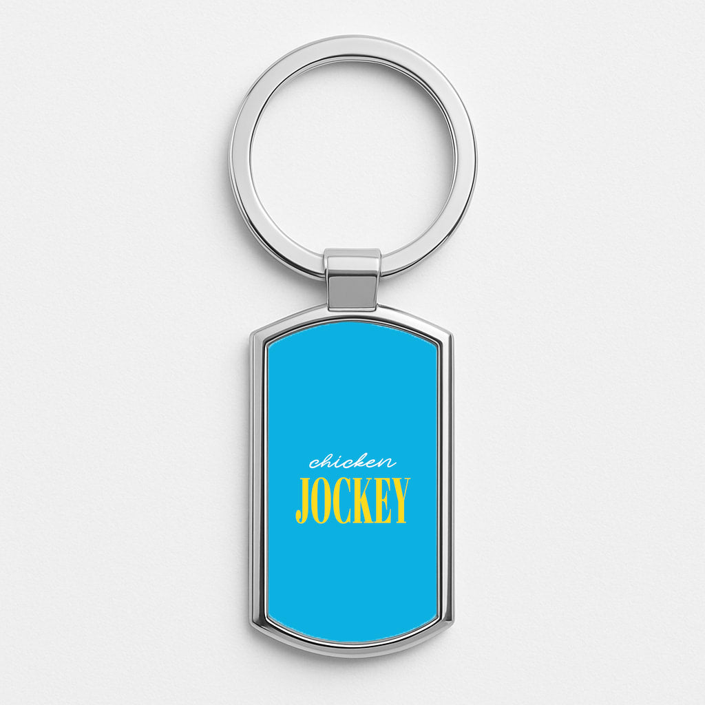 Chicken Jockey Blue Silver Keyring