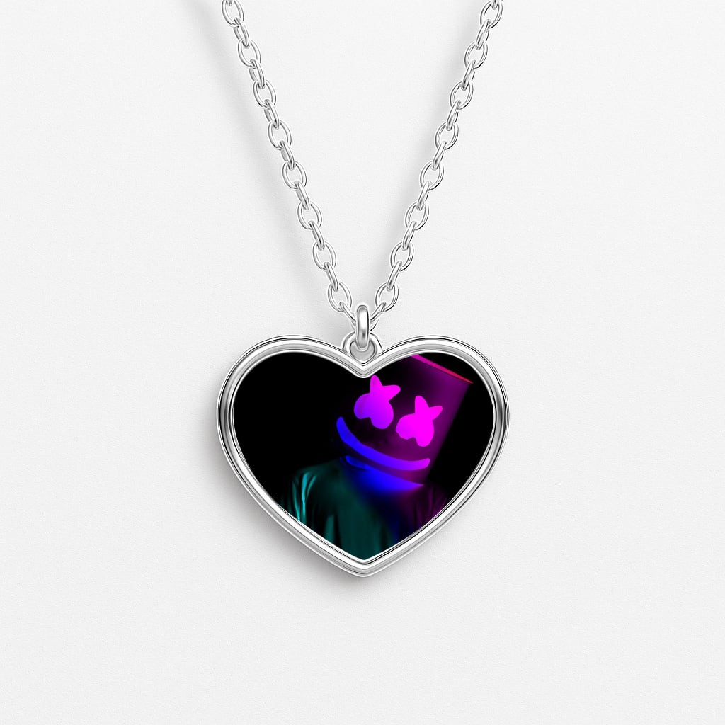 White Helmet DJ In Lights Heart Necklace