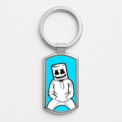 Blue White Helmet DJ Silver Keyring