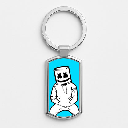 Blue White Helmet DJ Silver Keyring