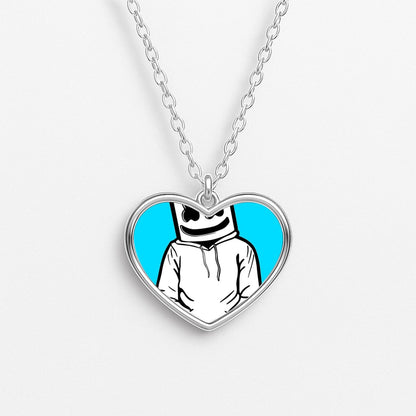 Blue White Helmet DJ Heart Necklace