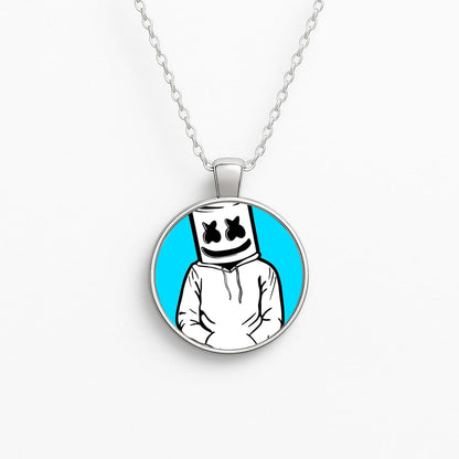 Blue White Helmet DJ Circle Necklace