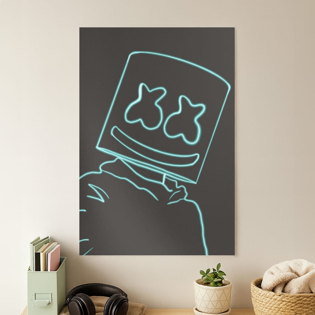 Black White Helmet DJ Neon Poster