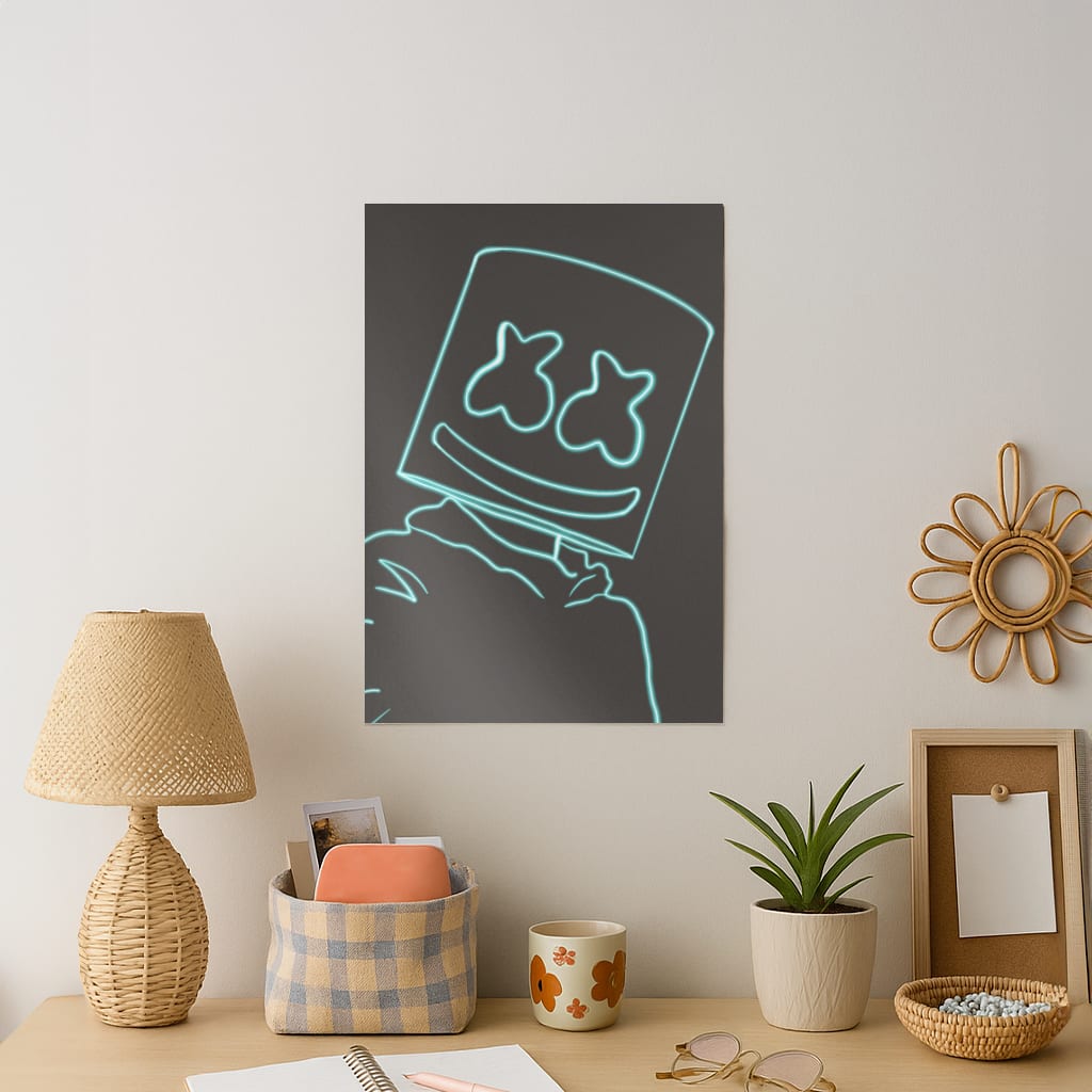 Black White Helmet DJ Neon Art Print