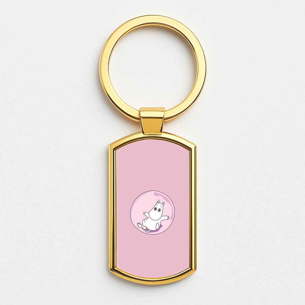 Moomin In A Pink Bubble  Gold Keyring