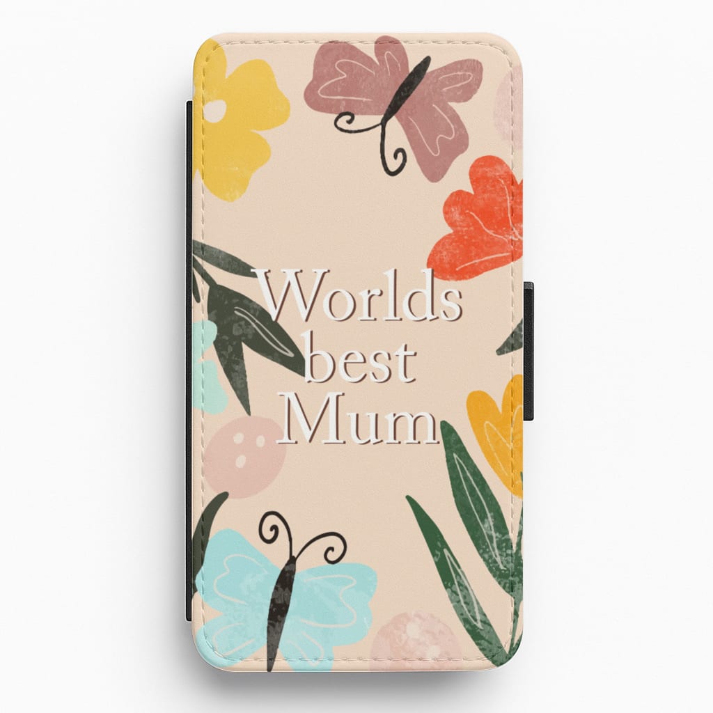 Worlds Best Mum - Floral Mother's Day Flip / Wallet Phone Case