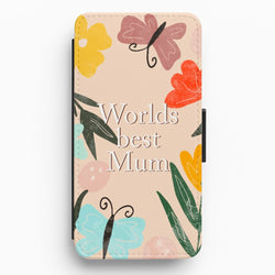 Worlds Best Mum - Floral Mother's Day Flip / Wallet Phone Case
