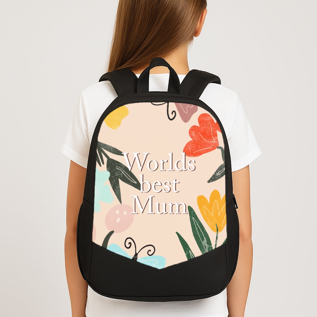 Worlds Best Mum - Floral Mother's Day Large School Bag