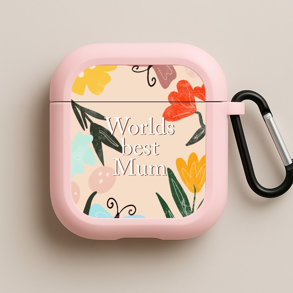 Worlds Best Mum - Floral Mother's Day Pink AirPods Case