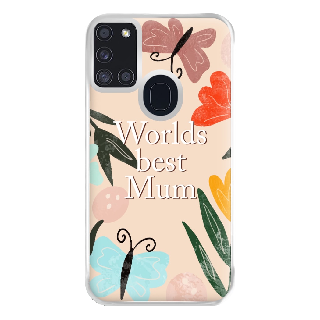 Worlds Best Mum - Floral Mother's Day Phone Case for Galaxy A21s