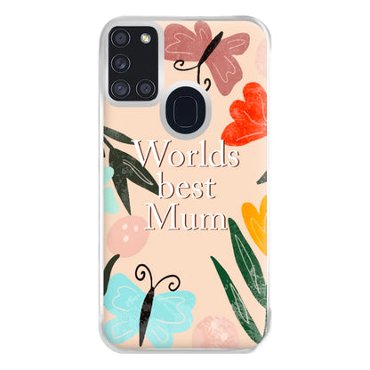 Worlds Best Mum - Floral Mother's Day Phone Case for Galaxy A21s