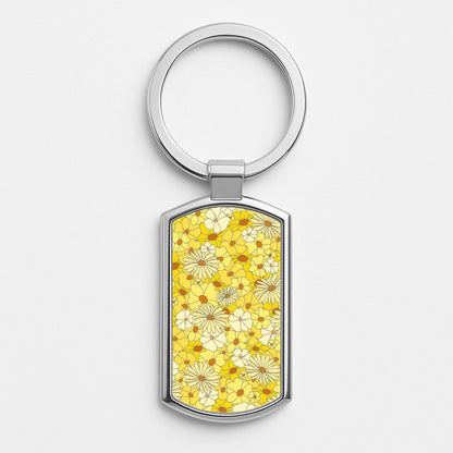 Yellow Flower Pattern - Mothers Day Silver Keyring