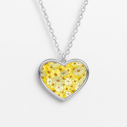 Yellow Flower Pattern - Mothers Day Heart Necklace