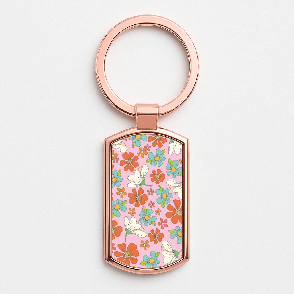 Pink Flower Pattern - Mothers Day Rose Gold Keyring