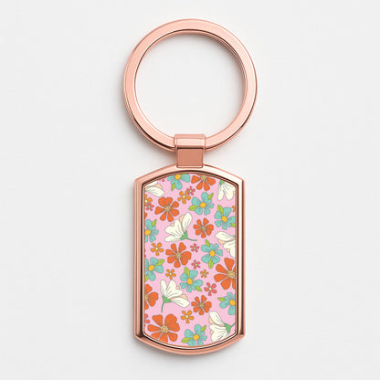 Pink Flower Pattern - Mothers Day Rose Gold Keyring