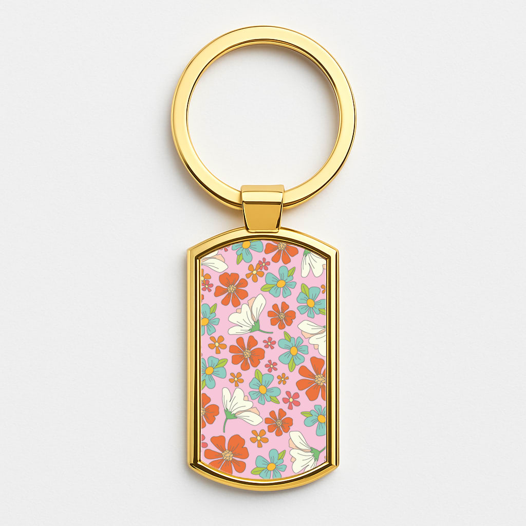 Pink Flower Pattern - Mothers Day Gold Keyring