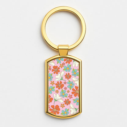 Pink Flower Pattern - Mothers Day Gold Keyring