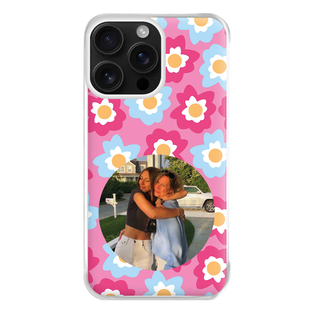 Pink And Blue Flower Pattern - Personalised Mother's Day Phone Case