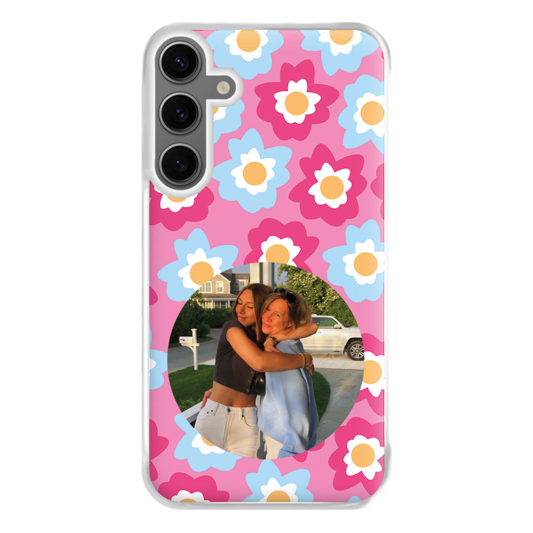 Pink And Blue Flower Pattern - Personalised Mother's Day Phone Case for Galaxy S24FE